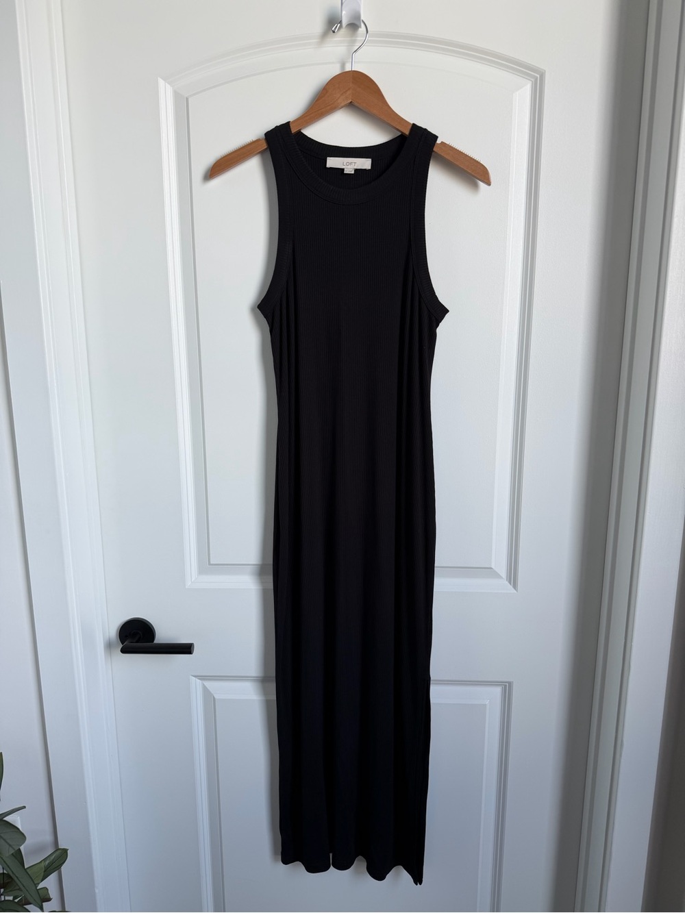 LOFT Black Ribbed Sleeveless Maxi Dress